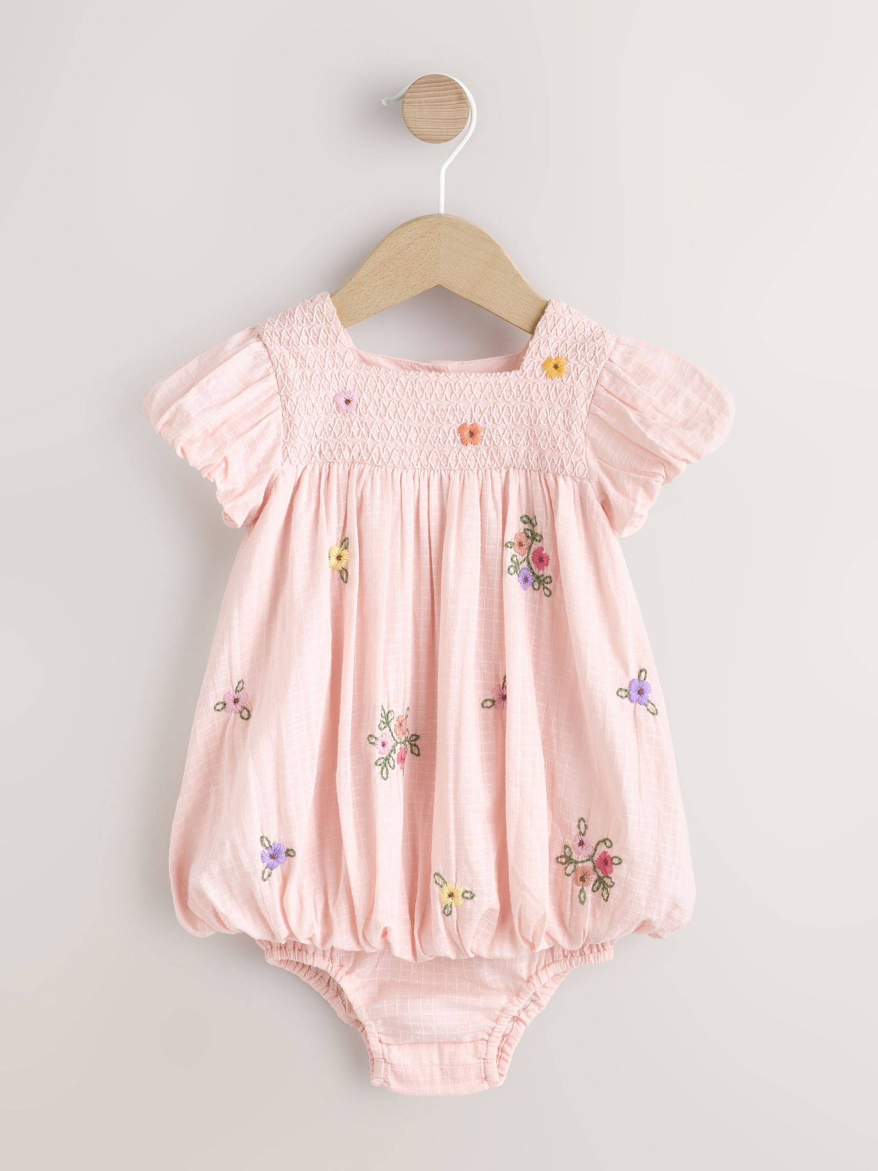 Pink Floral Embroidered Smock Baby Dress And Knicker Set 2 Piece (0mths-2yrs) image 1