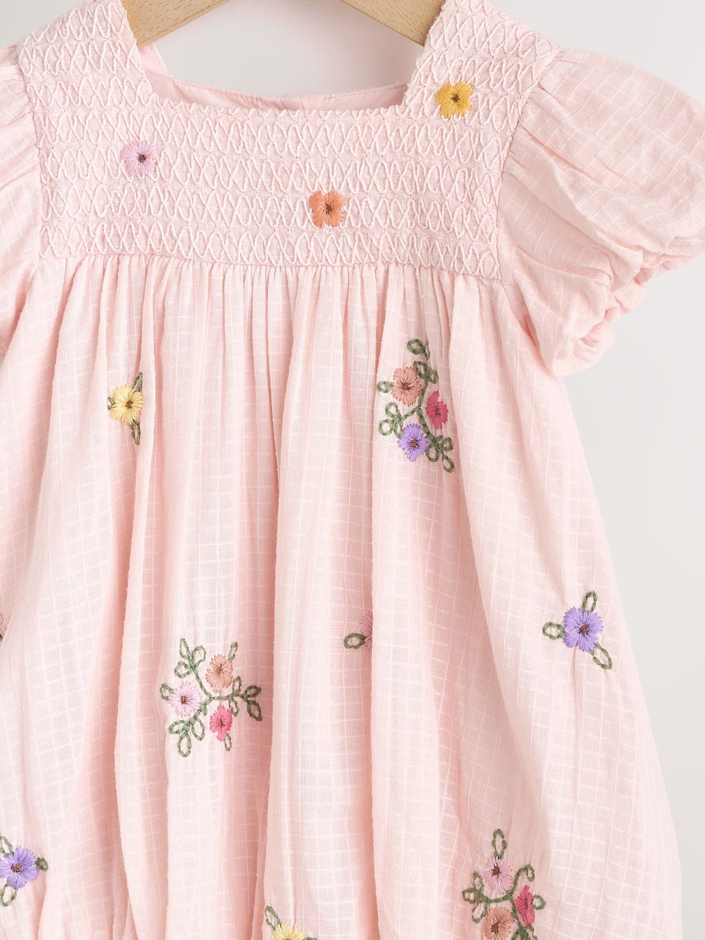 Pink Floral Embroidered Smock Baby Dress And Knicker Set 2 Piece (0mths-2yrs) image 4