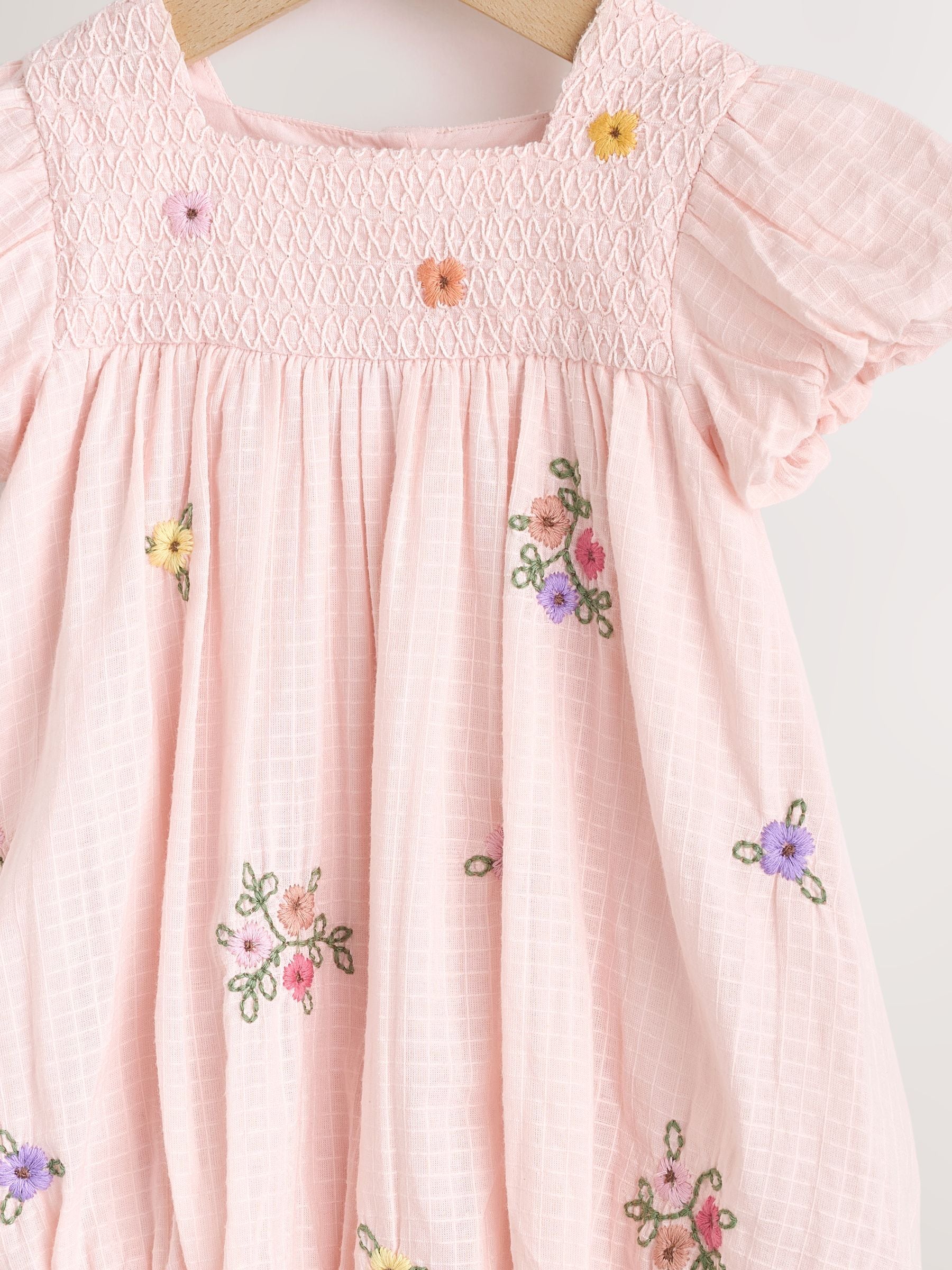 Pink Floral Embroidered Smock Baby Dress And Knicker Set 2 Piece (0mths-2yrs) image 4