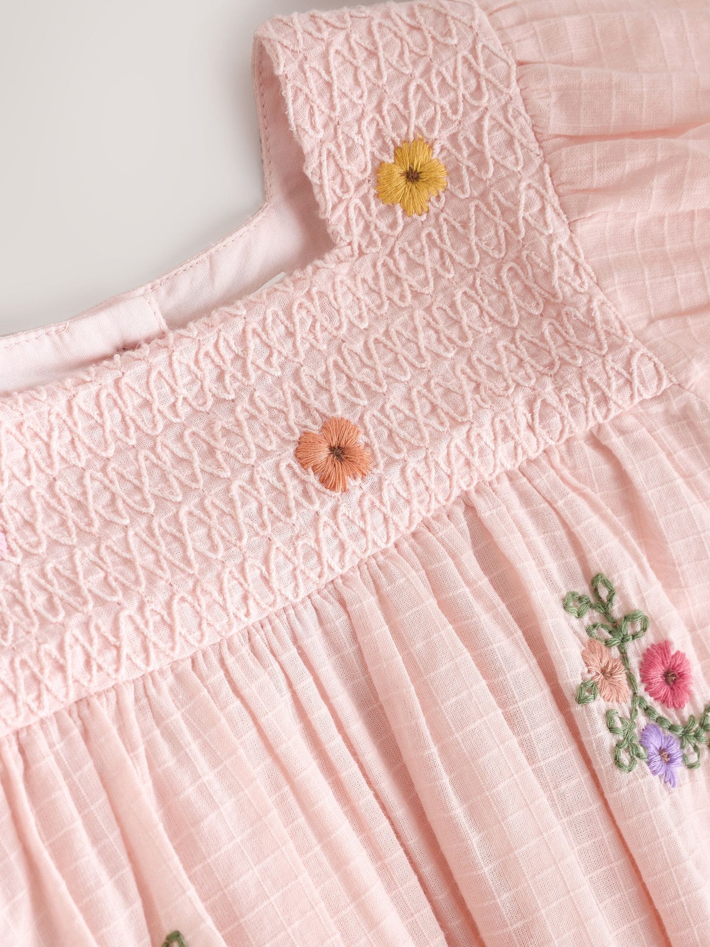 Pink Floral Embroidered Smock Baby Dress And Knicker Set 2 Piece (0mths-2yrs) image 5