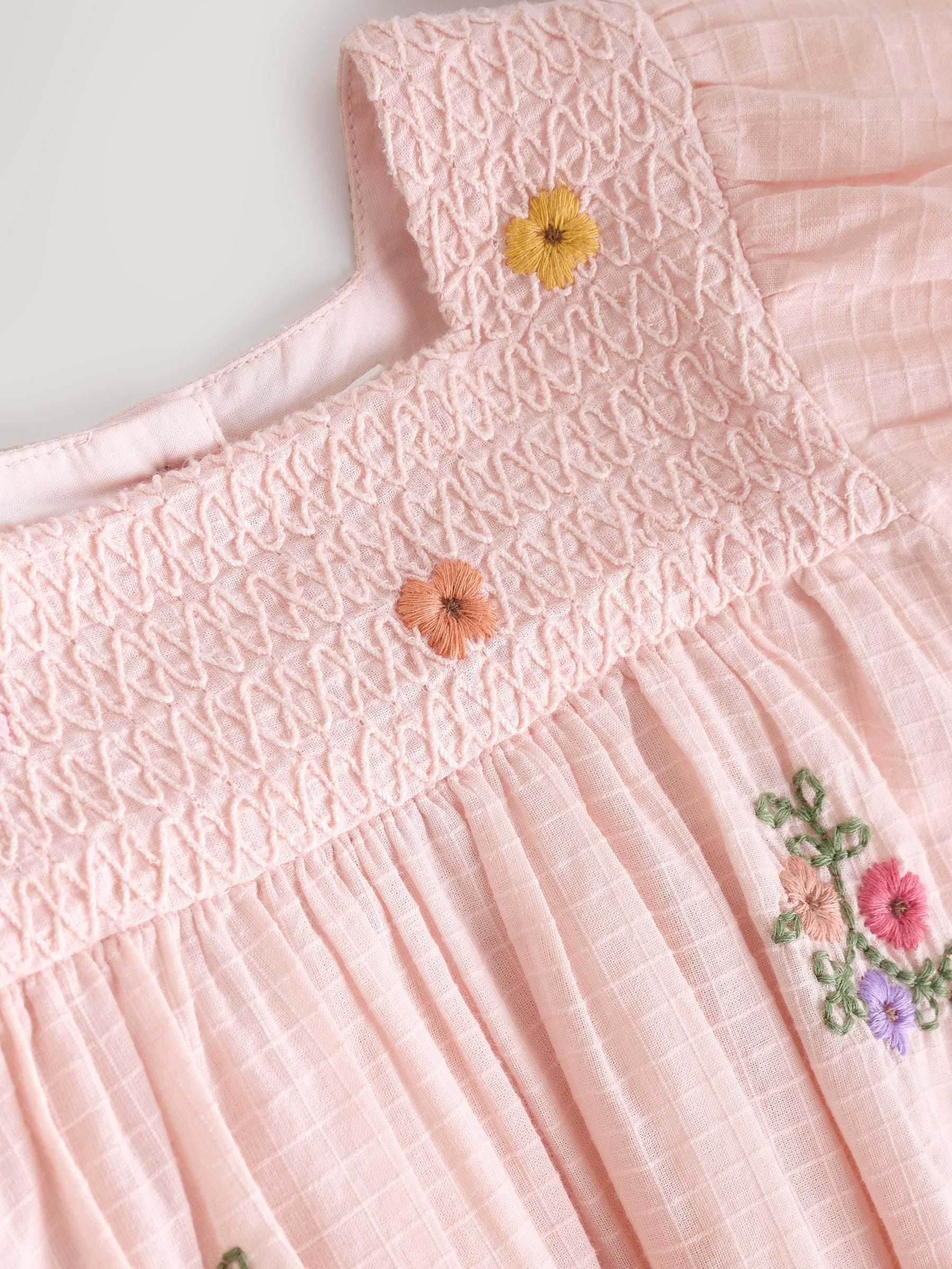 Pink Floral Embroidered Smock Baby Dress And Knicker Set 2 Piece (0mths-2yrs) image 5