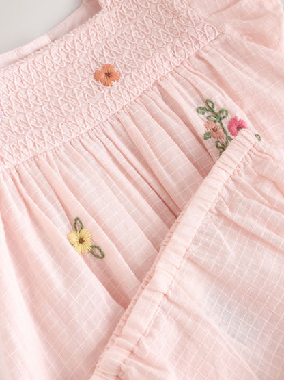 Pink Floral Embroidered Smock Baby Dress And Knicker Set 2 Piece (0mths-2yrs) image 8