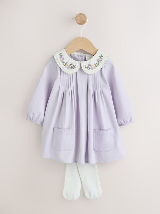 Purple Woven Collar Baby Dress with Tights (0mths-2yrs) image 1
