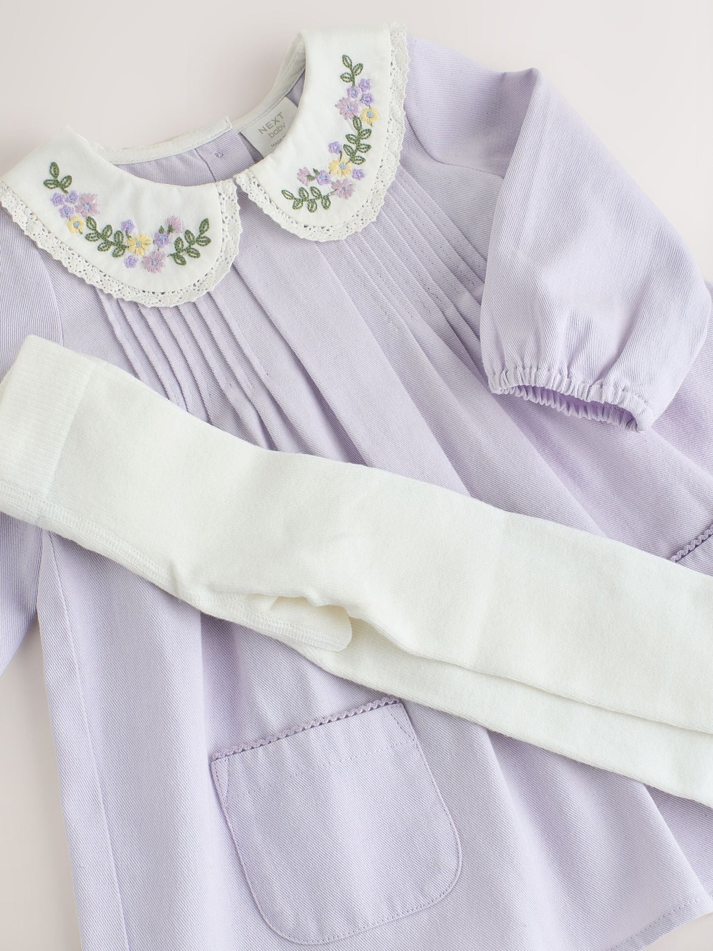 Purple Woven Collar Baby Dress with Tights (0mths-2yrs) image 7