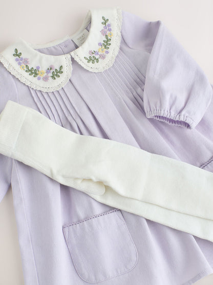 Purple Woven Collar Baby Dress with Tights (0mths-2yrs) image 7