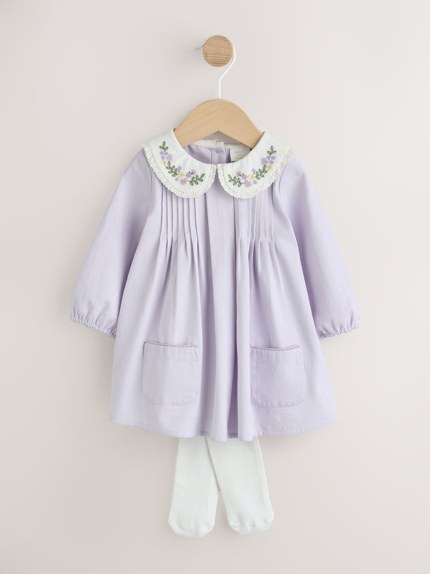 Purple Woven Collar Baby Dress with Tights (0mths-2yrs) image 1