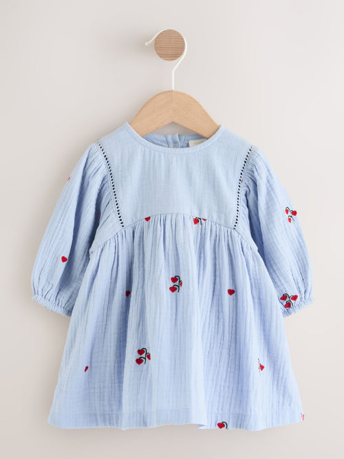 Blue/Red Baby Long Sleeve Embroidered Dress (0mths-2yrs) image 1