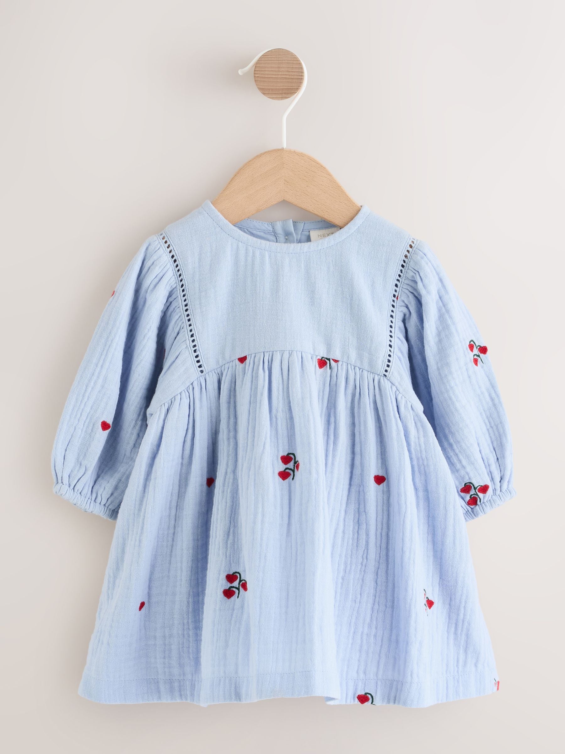Blue/Red Baby Long Sleeve Embroidered Dress (0mths-2yrs) image 1