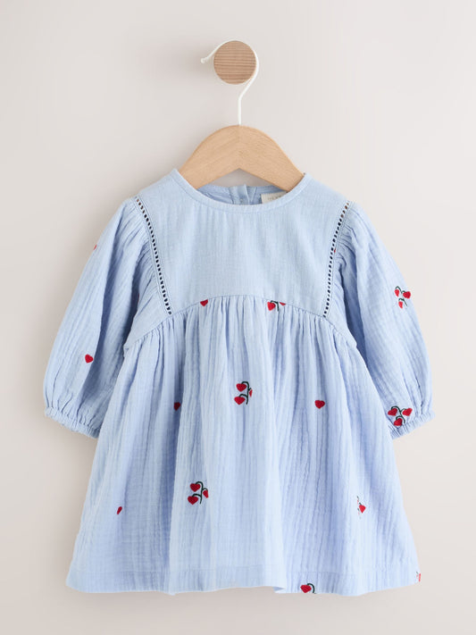 Blue/Red Baby Long Sleeve Embroidered Dress (0mths-2yrs) image 1