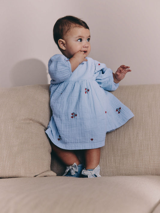 Blue/Red Baby Long Sleeve Embroidered Dress (0mths-2yrs) image 2