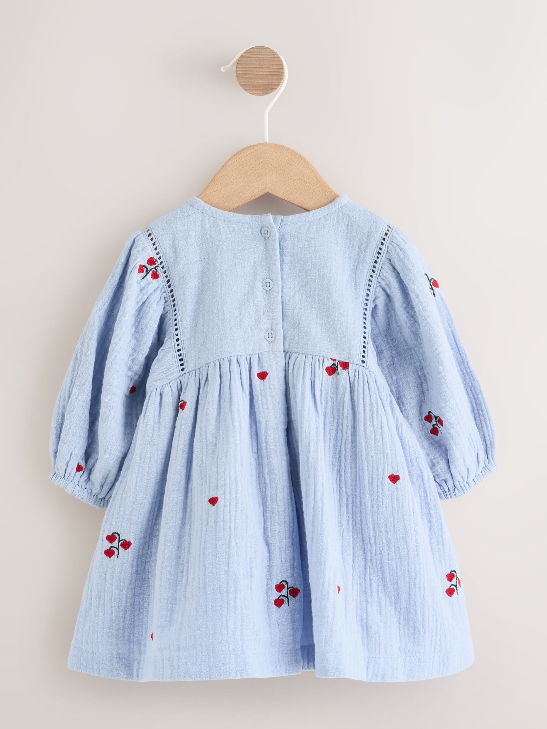 Blue/Red Baby Long Sleeve Embroidered Dress (0mths-2yrs) image 5
