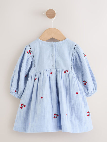 Blue/Red Baby Long Sleeve Embroidered Dress (0mths-2yrs) image 5