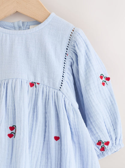 Blue/Red Baby Long Sleeve Embroidered Dress (0mths-2yrs) image 6