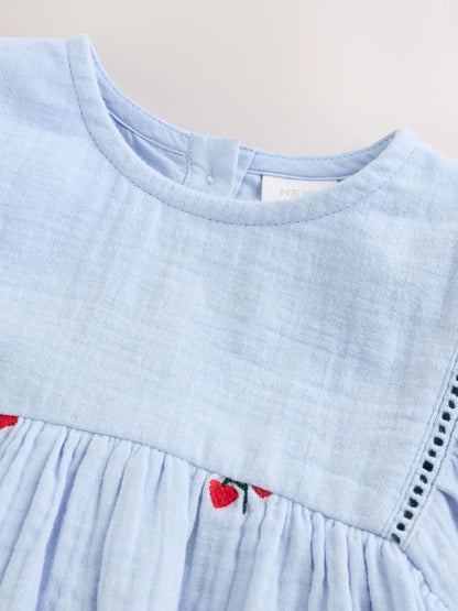 Blue/Red Baby Long Sleeve Embroidered Dress (0mths-2yrs) image 7