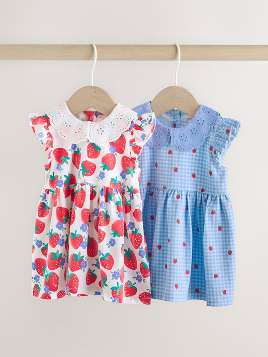 White Strawberry Baby Short Sleeve Dress 2 Pack (0mths-3yrs)