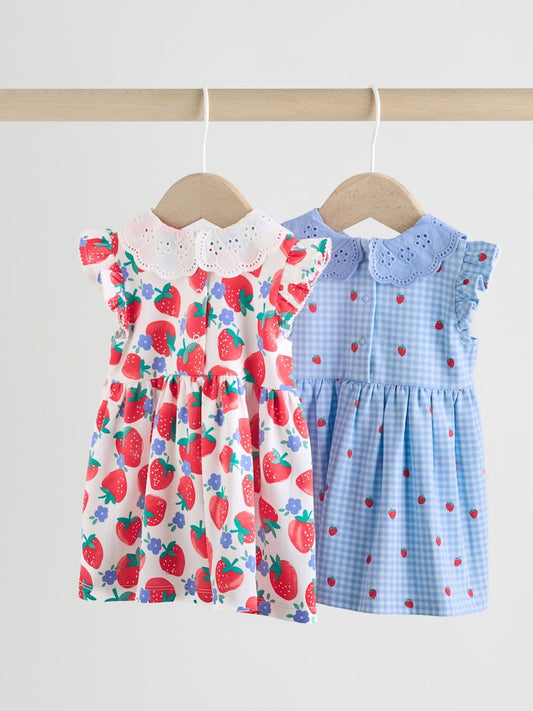 White Strawberry Baby Short Sleeve Dress 2 Pack (0mths-3yrs)