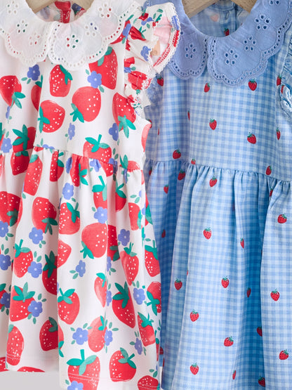 White Strawberry Baby Short Sleeve Dresse 2 Pack (0mths-3yrs) image 6