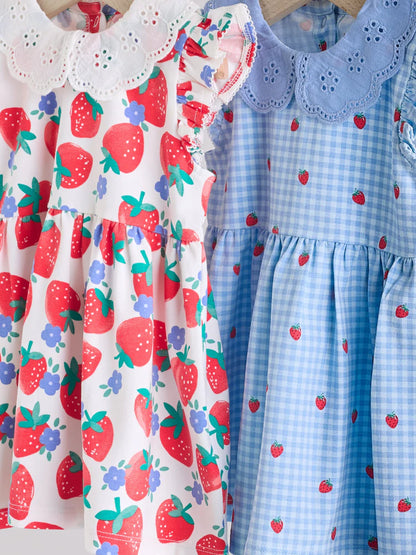 White Strawberry Baby Short Sleeve Dress 2 Pack (0mths-3yrs)