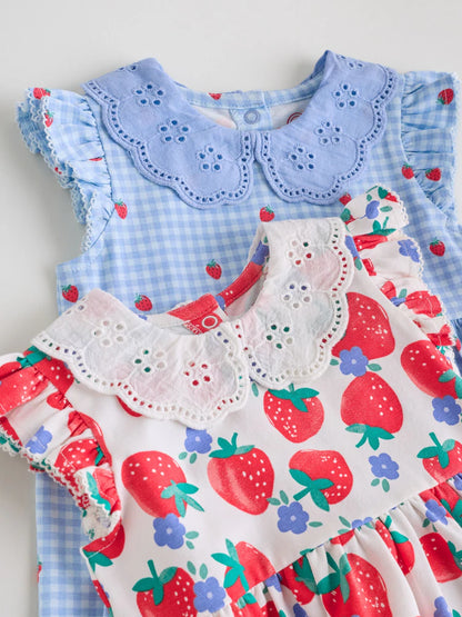 White Strawberry Baby Short Sleeve Dress 2 Pack (0mths-3yrs)