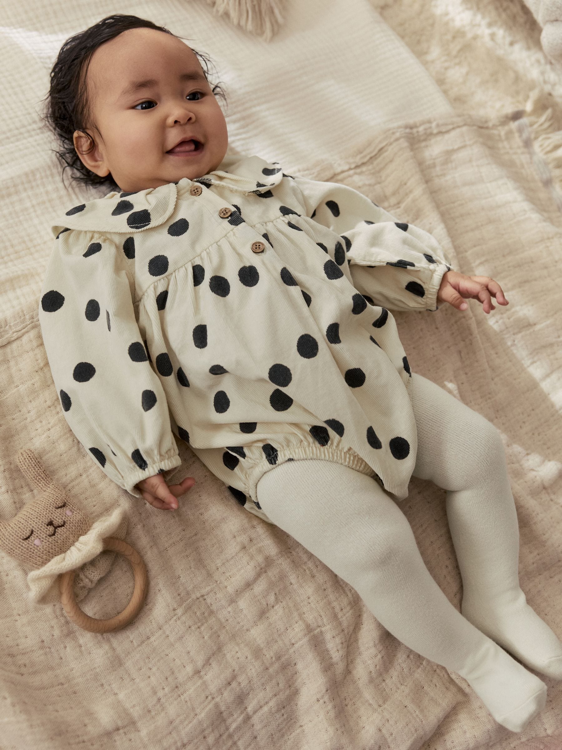 Cream/Charcoal Polka Dot Baby Bloomer Rompers Set 2 Piece with Tights (0mths-3yrs) image 1