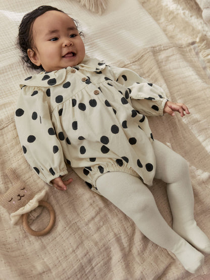 Cream/Charcoal Polka Dot Baby Bloomer Rompers Set 2 Piece with Tights (0mths-3yrs) image 1