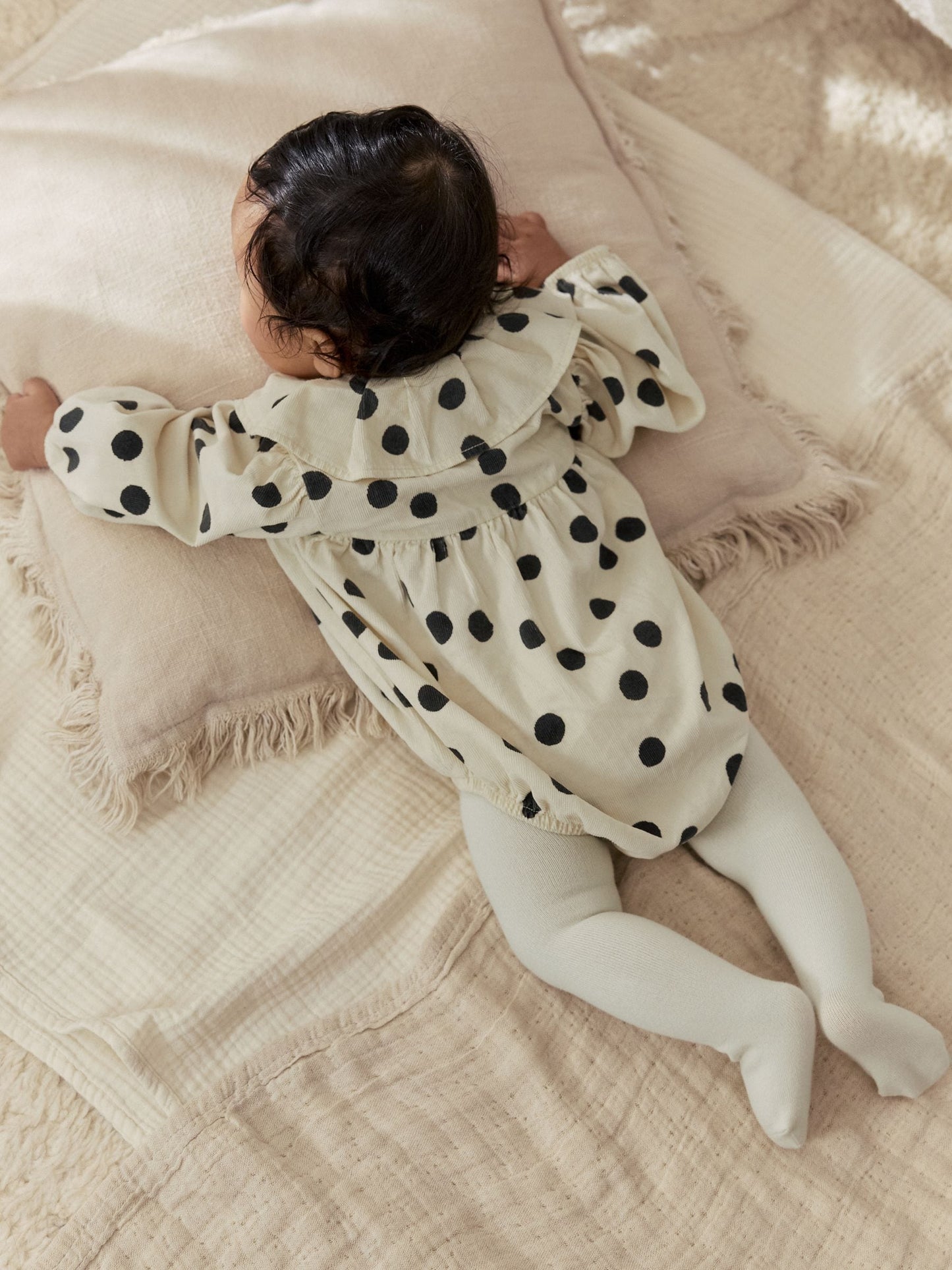 Cream/Charcoal Polka Dot Baby Bloomer Rompers Set 2 Piece with Tights (0mths-3yrs) image 4