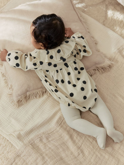 Cream/Charcoal Polka Dot Baby Bloomer Rompers Set 2 Piece with Tights (0mths-3yrs) image 4
