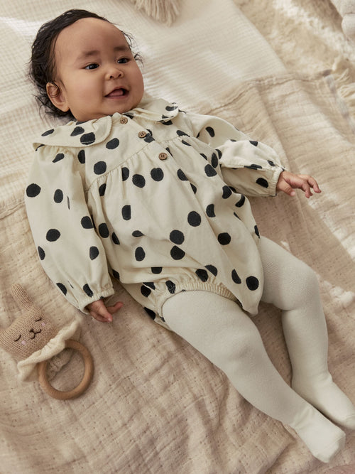 Cream/Charcoal Polka Dot Baby Bloomer Rompers Set 2 Piece with Tights (0mths-3yrs) image 1
