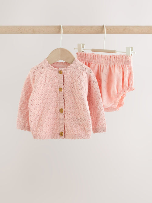 Pink knitted baby cardigan and knickers 2 Piece Set (0mths-2yrs) image 1