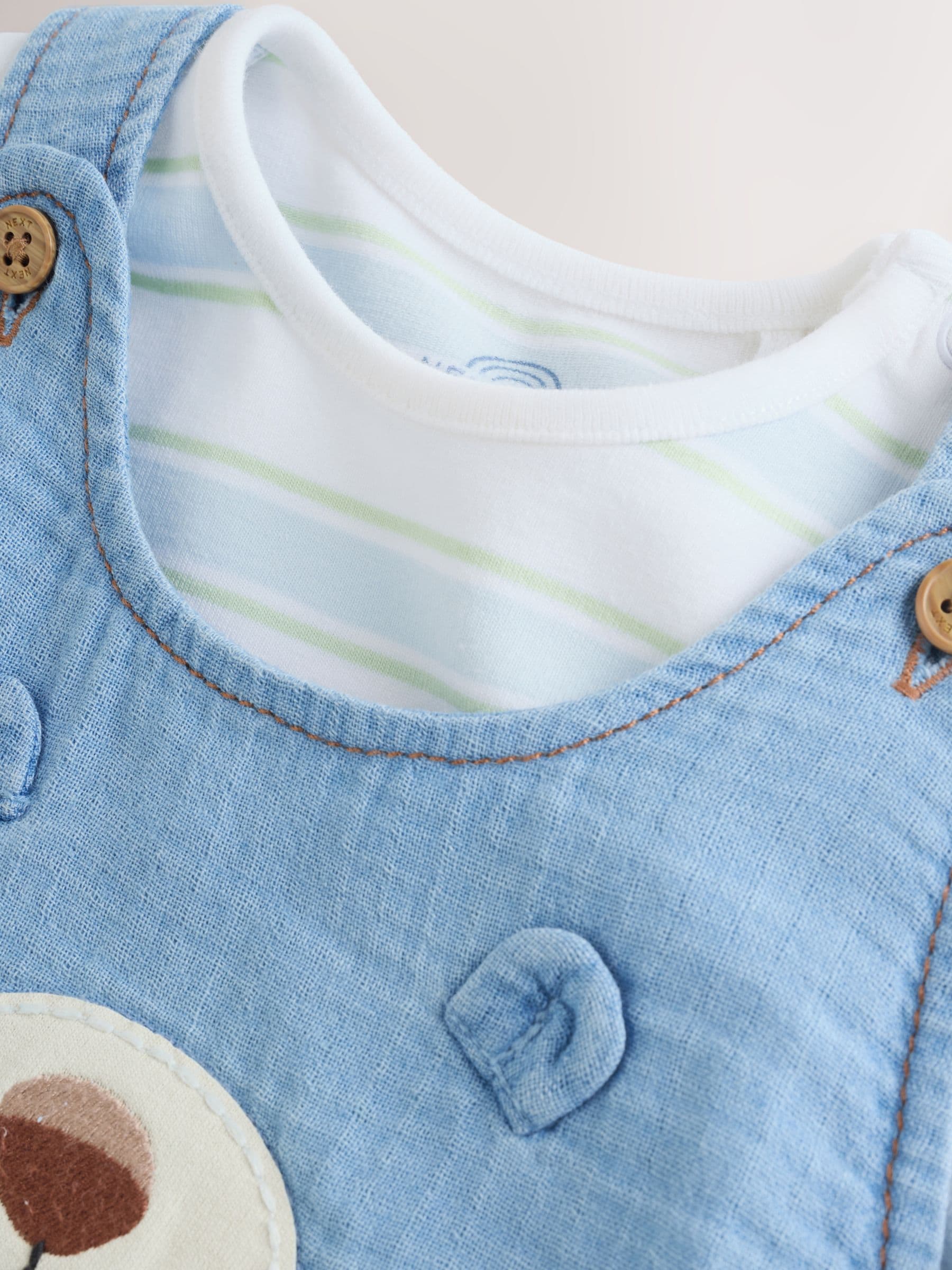 Blue Bear Woven Dungarees and Bodysuit Baby Set (0mths-2yrs) image 4