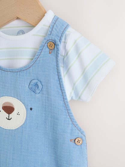 Blue Bear Woven Dungarees and Bodysuit Baby Set (0mths-2yrs) image 5
