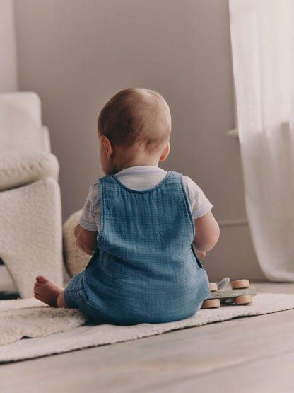 Blue Bear Woven Dungarees and Bodysuit Baby Set (0mths-2yrs) image 3
