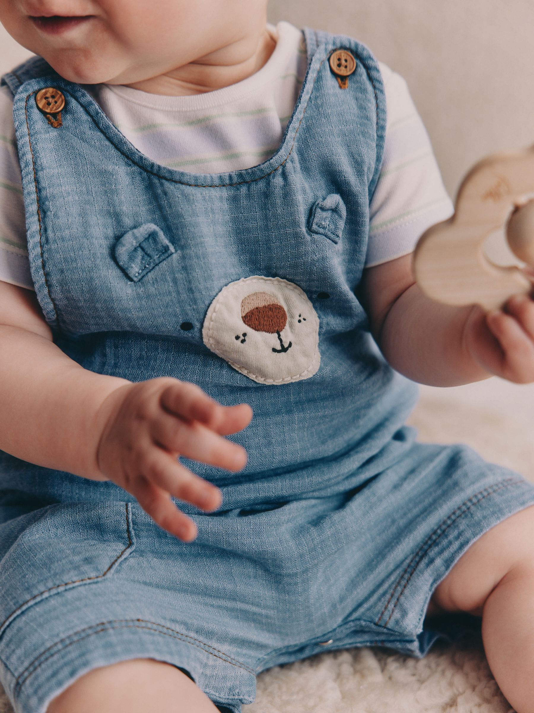 Blue Bear Woven Dungarees and Bodysuit Baby Set (0mths-2yrs) image 4