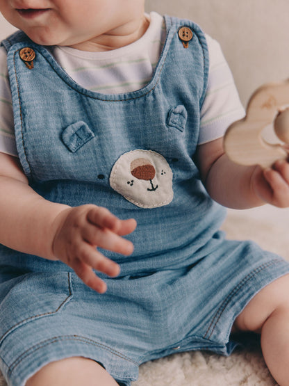 Blue Bear Woven Dungarees and Bodysuit Baby Set (0mths-2yrs) image 4