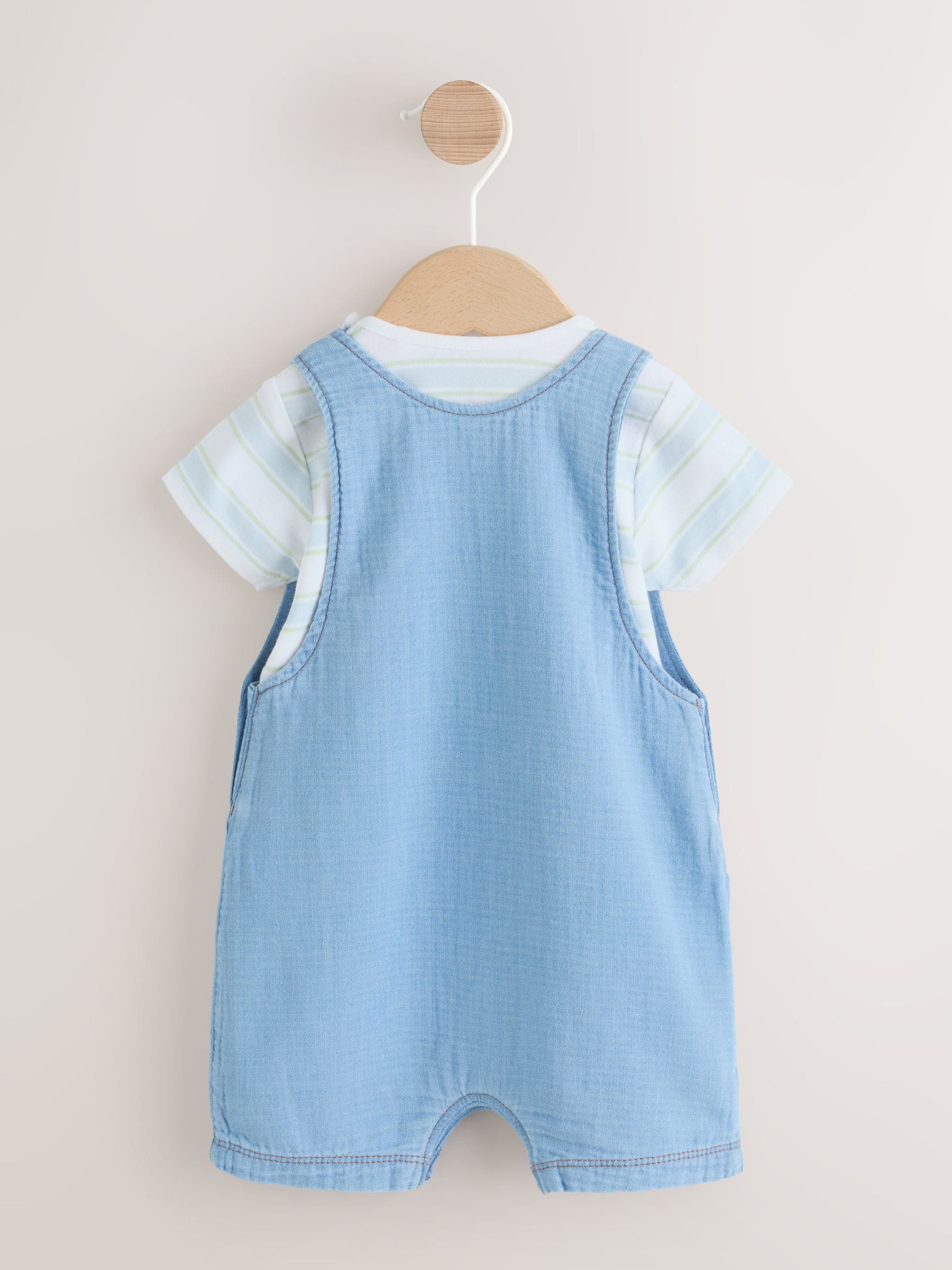 Blue Bear Woven Dungarees and Bodysuit Baby Set (0mths-2yrs) image 5