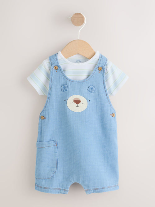 Blue Bear Woven Dungarees and Bodysuit Baby Set (0mths-2yrs) image 1