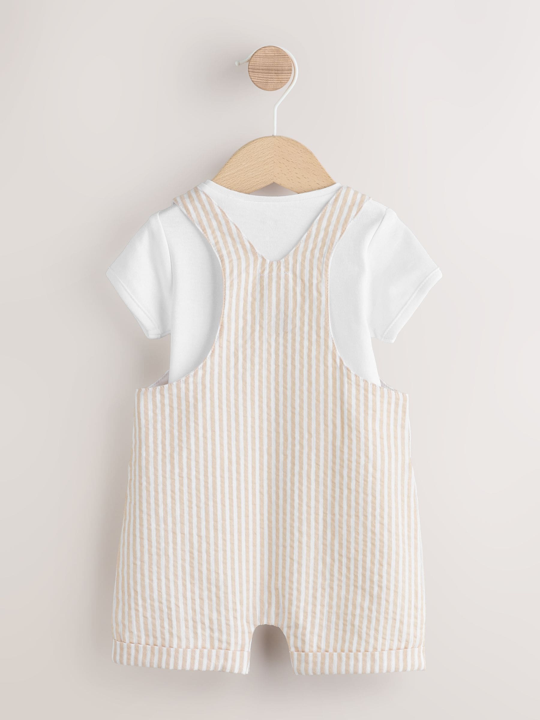 Neutral Stripe Woven Dungaree and Bodysuit Baby Set (0mths-2yrs) image 2