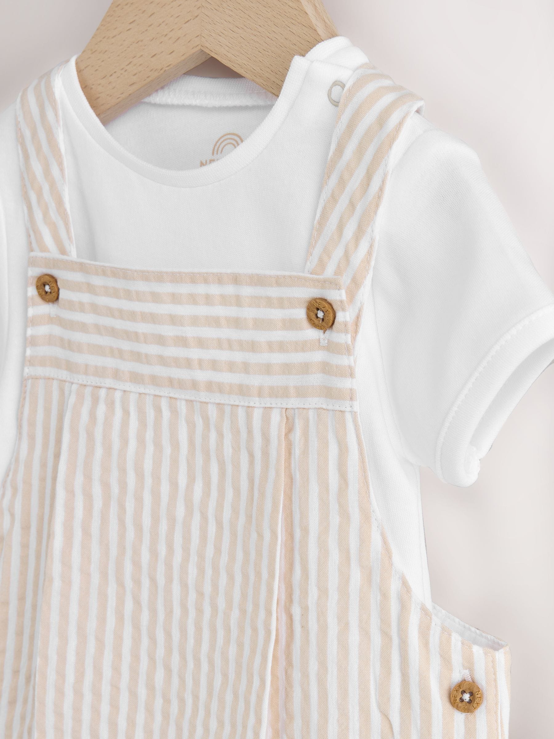 Neutral Stripe Woven Dungaree and Bodysuit Baby Set (0mths-2yrs) image 4