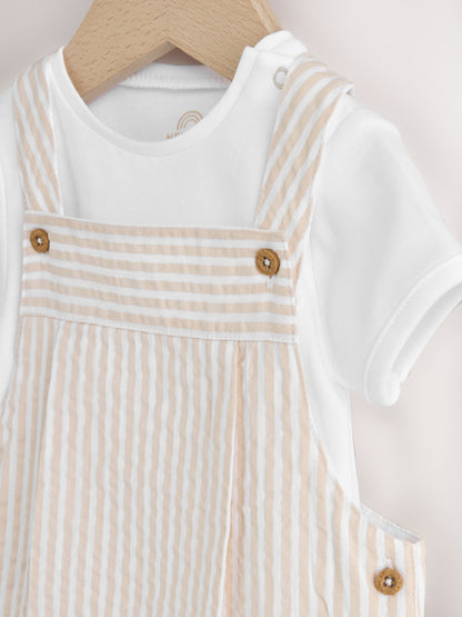 Neutral Stripe Woven Dungaree and Bodysuit Baby Set (0mths-2yrs) image 4