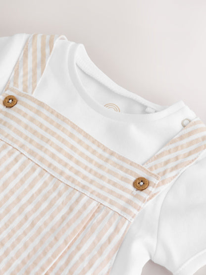 Neutral Stripe Woven Dungaree and Bodysuit Baby Set (0mths-2yrs) image 5