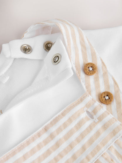 Neutral Stripe Woven Dungaree and Bodysuit Baby Set (0mths-2yrs) image 6