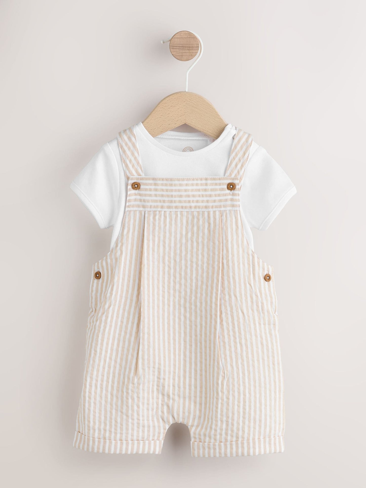 Neutral Stripe Woven Dungaree and Bodysuit Baby Set (0mths-2yrs) image 1