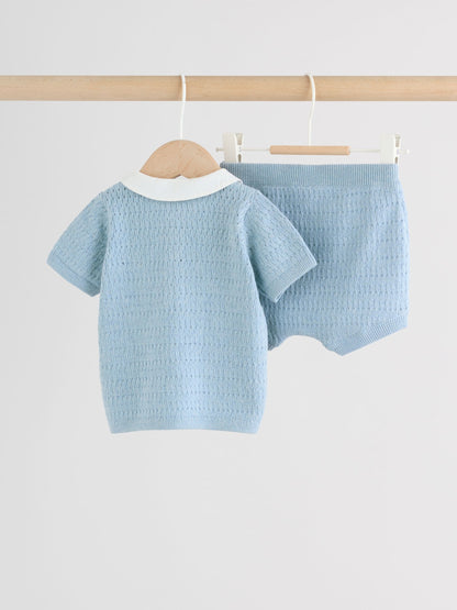 Blue Collared Knit Top and Shorts Baby Set (0mths-2yrs) image 6
