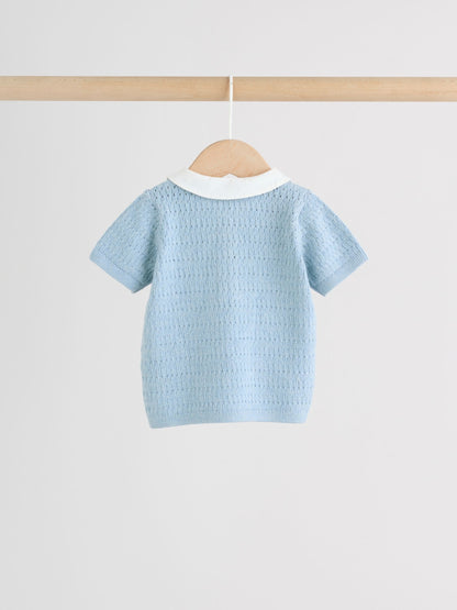 Blue Collared Knit Top and Shorts Baby Set (0mths-2yrs) image 8
