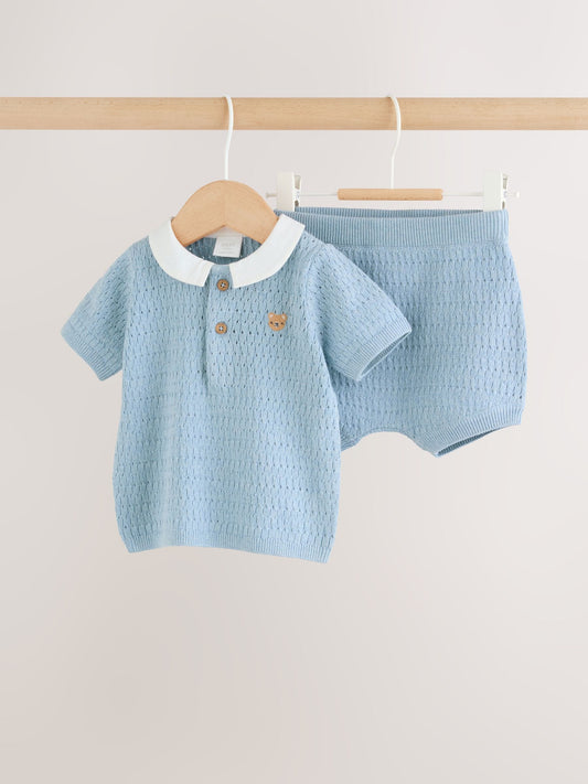 Blue Collared Knit Top and Shorts Baby Set (0mths-2yrs) image 1