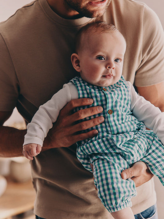 Green Gingham Dunagree and Bodysuits Baby Set (0mths-2yrs) image 2