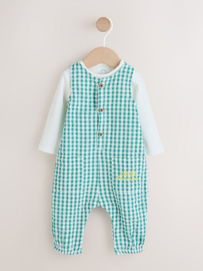 Green Gingham Dunagree and Bodysuits Baby Set (0mths-2yrs) image 5