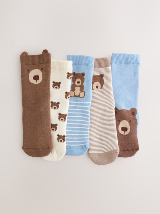 Light Blue Bear Cosy Terry Cotton Rich Socks 5 Pack image 1