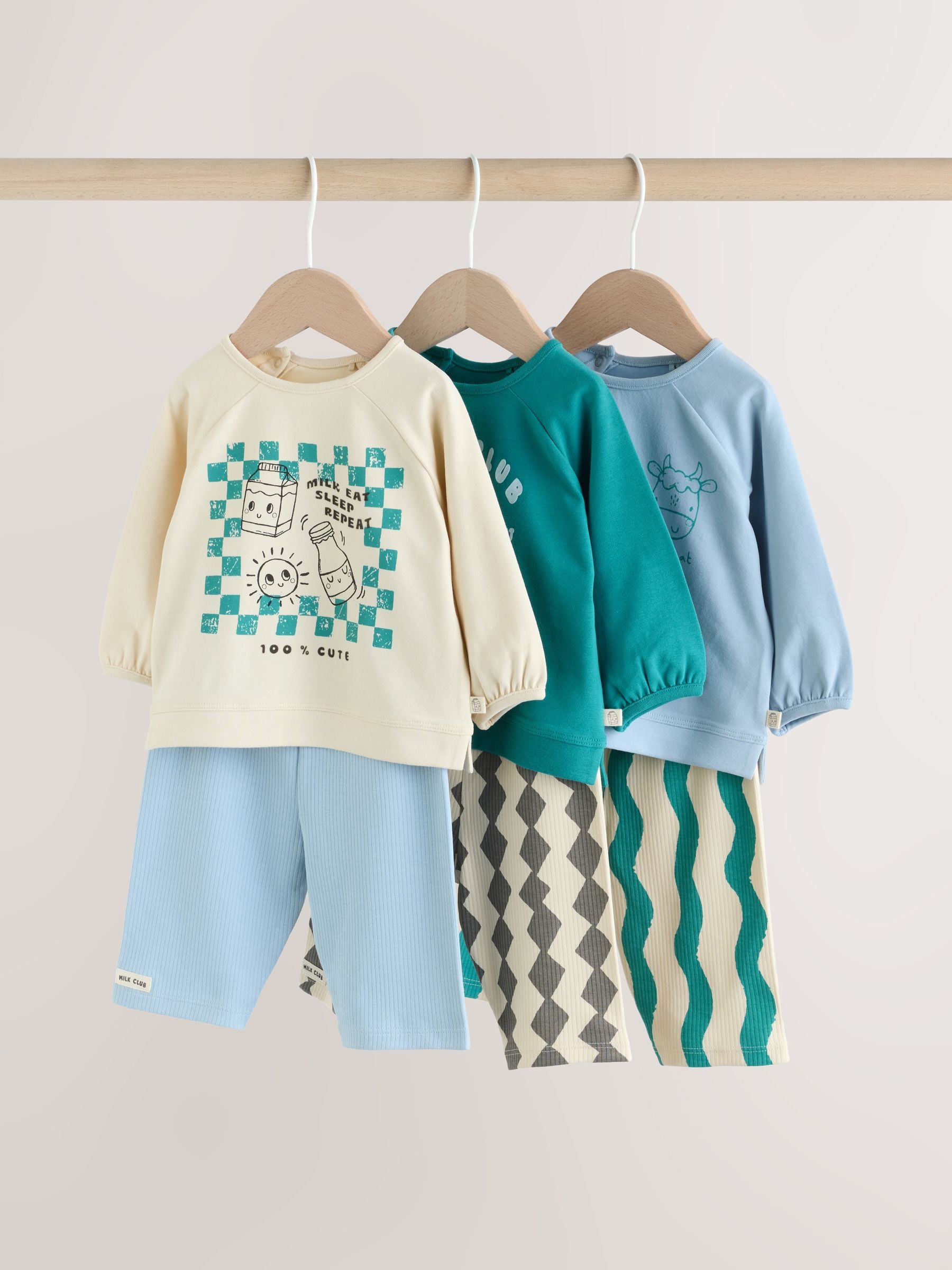 Blue/Green Milk Club Baby Top & Leggings 6 Piece Set (0mths-3yrs) image 1