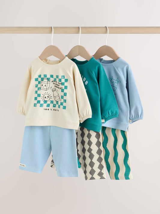 Blue/Green Milk Club Baby Top & Leggings 6 Piece Set (0mths-3yrs) image 1